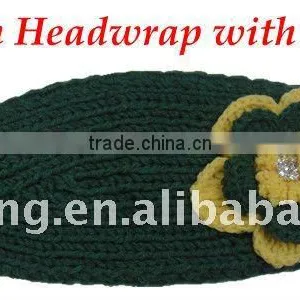 Stock Dark Green Headwrap With Flower Wide Headband thumbnail-1