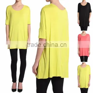 Fashion Woman Oversized Jersey Tee Short Sleeve Draped Solid Jersey Tunic Top Loose Fit Tee T-shirt Women Top Tee thumbnail-1