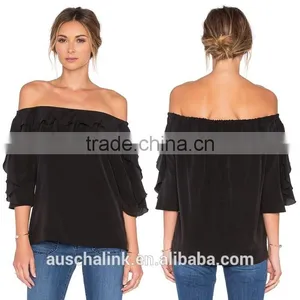 Summer Women Black off Shoulder Design Blouse 2016 thumbnail-4