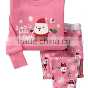 Children's Pink Christmas Design Pajamas Suits Baby Printed Sleepwer Children's Cotton Nightgown thumbnail-1