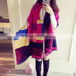 Autumn and Spring Ladies Scarf Colorful Grid Imitated Cashmere Material Long Style Girl Cappa for Outdoor Activities thumbnail-3