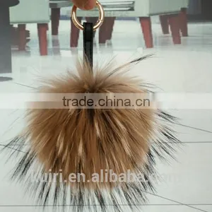Fashion 15cm Fluffy Raccoon Fur Ball Keychain Real Fox Fur Keychain Fur Pompom Key Chain Pompon Keyring Charm Women Bag Pendant thumbnail-5