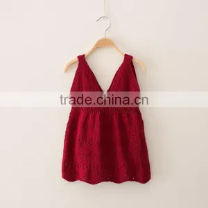 S32906W Spring Summer New Kids Baby Girls Cotton Sweater Strap Dress Crochet Fancy Dress thumbnail-4
