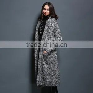 Korea Winter Long Coat Wholesale Knit Hooded Cardigan Women Sweater thumbnail-5
