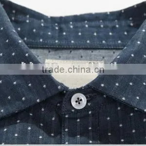 Latest Blue 100% Cotton Cowboy/jeanet Long Sleeve Casual Shirts for Men With Dots and Spread Collar thumbnail-4
