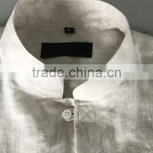 Beige Linen Mandarin Collar Special Buttonhole Mens Casual Dress Shirts thumbnail-5