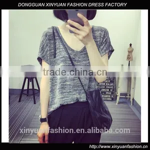 Loose Knitted t Shirt Wholesale China v Neck Women t Shirt thumbnail-1