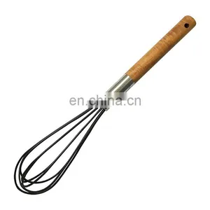 Kitchen Tools Manual Wood Handle Silicone Egg Beater thumbnail-1