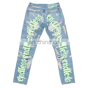 DiZNEW Custom Bootcut Embroidered American Brand Style Stacked Jeans Ripped Men thumbnail-2