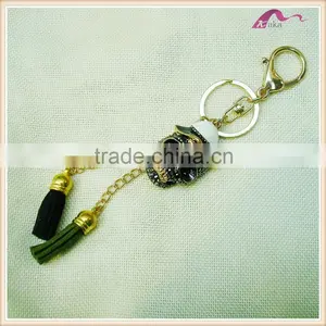 Fashion Enamel Crystal Skull Leather Tassel Keychain thumbnail-1