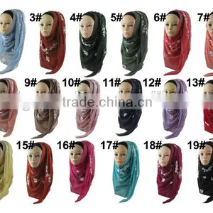 Fashion Viscose 180*70cm Embroid Muslim LONG Scarf Islamic HEADSCARF thumbnail-1