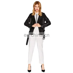 Women Lambskin Blazar Coat Genuine Leather Motorcycle Biker Jacket thumbnail-5