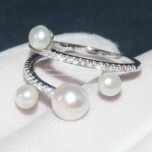 S925 Sterling Silver Ring With Crystal Diamond Pearl Ring thumbnail-4