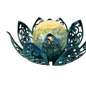 LED Metal Flower Lights for Patio Lawn Walkway Tabletop Ground Garden Crackle Globe Glass Lotus Decoration Waterproof thumbnail-1