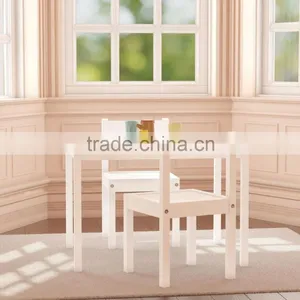 Kids Table and Chairs Set White Wood Children's Set With One Table and 2 Chairs , Great for Playing , Learning , Eating thumbnail-2
