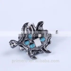 New Hot Tibetan Silver Blue Turquoise Gem Rhinestone Crystal Tortoise Finger Ring Jewelry Wholesale thumbnail-6