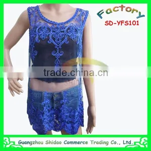 New Fashion Korean Style Women Sleeveless Lace Elegant Blouse Design Organza Embroidery Tank Top for Women Blouse thumbnail-4