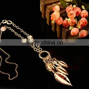 Gold Blossom Leaf Long Pendant Necklace thumbnail-3