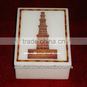 Antique Marble Inlay Jewelry Box Semi Precious Stone Inlaid thumbnail-1