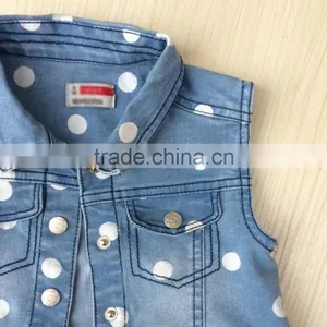 Girls Vest Baby Sleeveless Denim Jacket for Child Spring Dotted Denim Jacket Quality Choice thumbnail-5