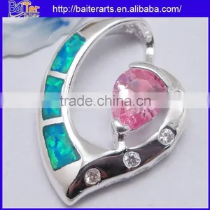 925 Sterling Silver Pendant Necklace White Fire Opal Open Heart Pendant thumbnail-6