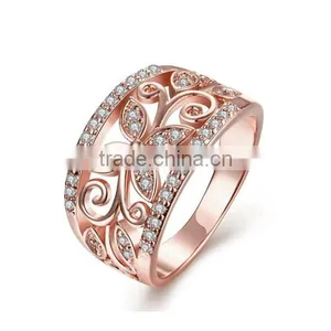 Fashion Rose Gold Plated Cubic Zirconia Wedding Band Flower Engagement Ring thumbnail-1