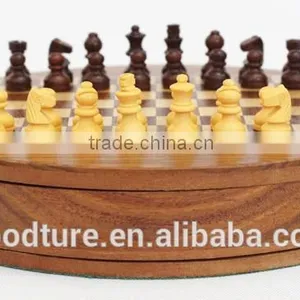 Mini Round Box Magnetic Wooden Chess Set thumbnail-1