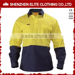 Two Pocket Yellow Blue Cotton Custom Logo Work Shirt thumbnail-1
