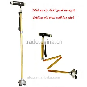 Newly Aluminum Adjustable Good Strength Folding Elderly Old Man Walking Stick With Light thumbnail-1