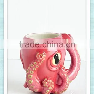 Ceramic Handpainted Pink 3d Octopus Mug With Octopus Design thumbnail-4