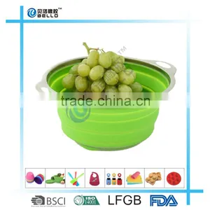 Collapsible Silicone Colander With Stainless Steel Rim, Green thumbnail-1