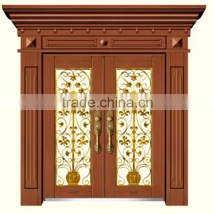 Modern House Front Door Design Double Tempered Glass Copp Door thumbnail-5
