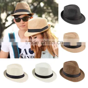 Unisex Fedora Trilby Hat Cap Straw Panama Style Packable Travel Sun Hat thumbnail-1