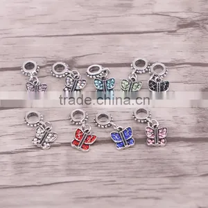 New Butterfly Dangle Charms With Crystal Fit for Bracelets European Style Jewelry thumbnail-1