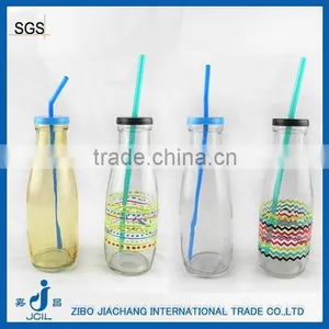 500ml Glass Milk Bottle With Colored Cork Caps and Plastic Straw thumbnail-1