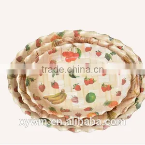 Colorful Oval Painted Bamboo and Red Wooden Bowl thumbnail-1