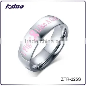 Ladies Fashion Pink "I Fight Like A Girl" Stainless Steel Ring thumbnail-1