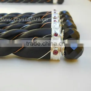 BLACK AGATE TWISTED FACETED WAND WOODEN HEALING STICK thumbnail-3