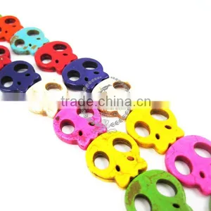 1 String 15inch 19x21mm Vintage Mix Color Dyeing Turquoise Skull Faces Halloween Large Unique Beads 3010013 thumbnail-1