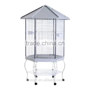 Pawhut 44"L Hexagonal Aviary Bird Flight Cage - Gray/White thumbnail-3