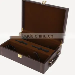 Chinese Factories Wholesale Custom High-grade PU Leather Box 2 Slot Wine Champagne, Dark Brown Gift Box thumbnail-3
