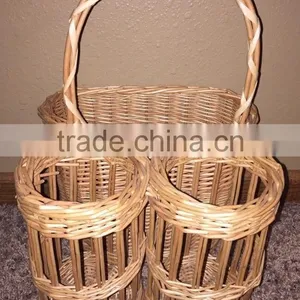 Wholesale Vintage Wicker Wine Basket of 2 Bottle Holders thumbnail-1