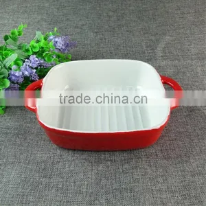 Stocked Cheap Round Glazed Ceramic Baking Plate Three Size Bakeware Daily Kitchen Tool for Wholesale thumbnail-4