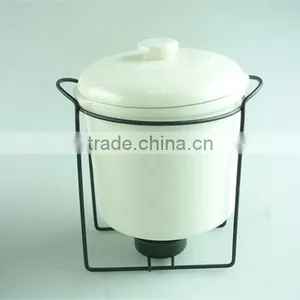 Samll Round White Ceramic Soup Tureen With Lid , Stock Cheap Ceramic Tureen With Black Iron Part thumbnail-2