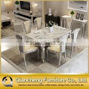 Mirror Sivler Stainless Steel 20mm Marble Dining Table Set thumbnail-6