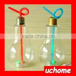 UCHOME 100 ml Light Bulb Drinking Jar Cocktail Plastic Bottle With Lid Straw thumbnail-3