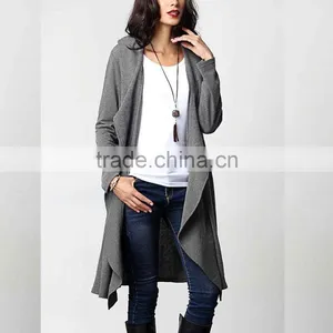 Bulk Wholesale Ladies Women Fashion Long Sleeve Charcoal Drape Cardigan Sweatshirts thumbnail-1