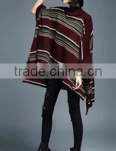 2016 New Fashion Korean Style Mid Long High Collar Women Stripe Batwing-sleeved Pullover Sweater thumbnail-3