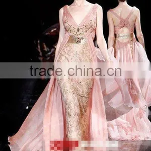 Pink Deep V Neck Embroidered Dresses thumbnail-1