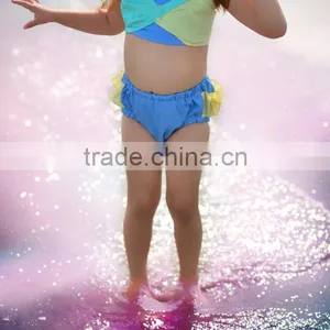 Baby Swimwear Blue Yellow and Aqua Stitching 2 Piece Suit Girl Swimsuit thumbnail-1